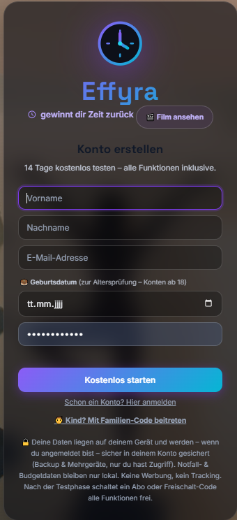 Effyra als App auf dem Smartphone